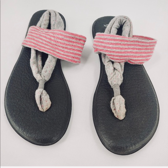 Sanuk Yoga Sling Sandals Flip Fabric Gray Pink